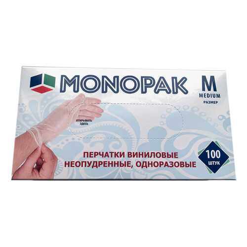 Перчатки Monopak виниловые неопудренные бесцветные M 100 шт 50 пар в Комус