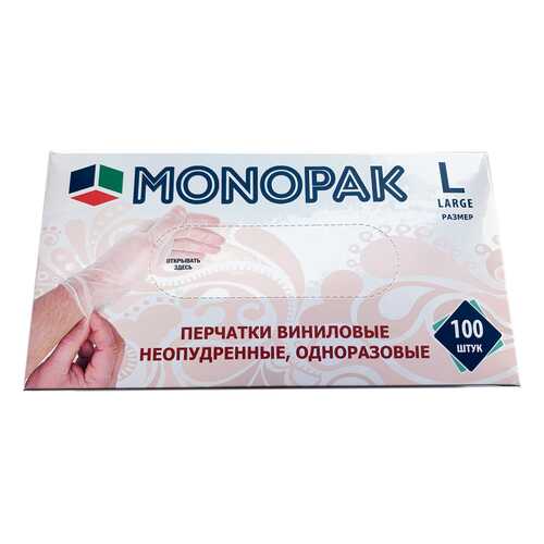 Перчатки виниловые прозрачные Monopak L 100 шт 50 пар в Комус