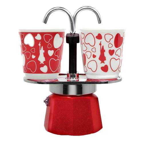 Набор Bialetti Bicchierini кофеварка мини экспресс на 2 порции и 2 чашки, сердечки в Комус