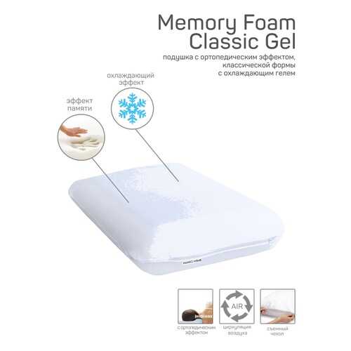 Подушка AMARO HOME Memory Foam Classic Gel 60х40х12 см. в Комус